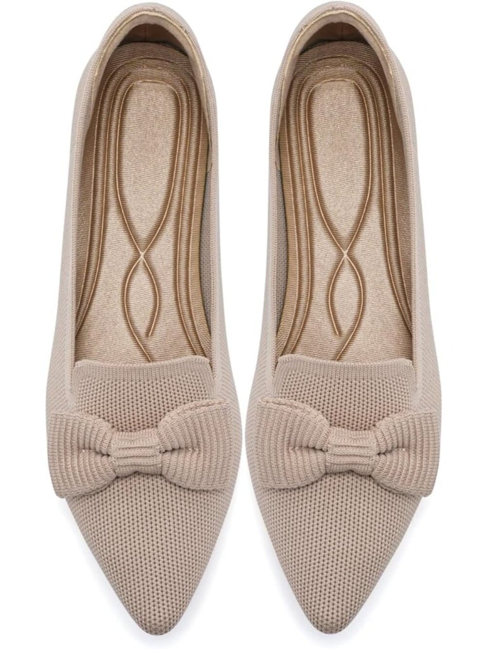 Women's Nude Mesh Ballet Flats Bow Pointed Toe Comfortable Knit Flats Shoes